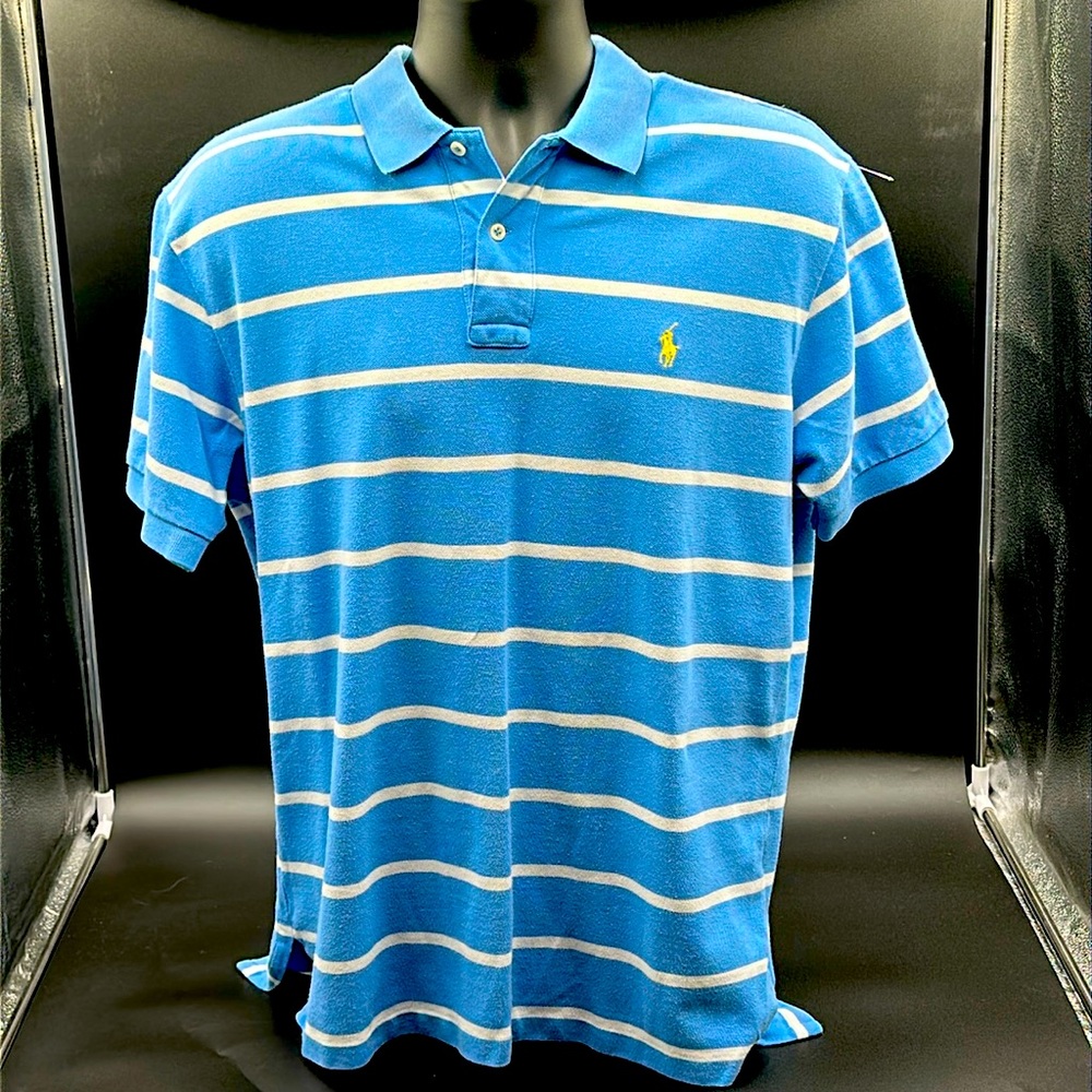 Polo by Ralph Lauren polo shirt. Size L. Men. Baby blue/white stripes.